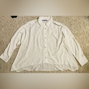 TWENTY EIGHT 77 2877 ivory long sleeve button front shirt top blouse Large L